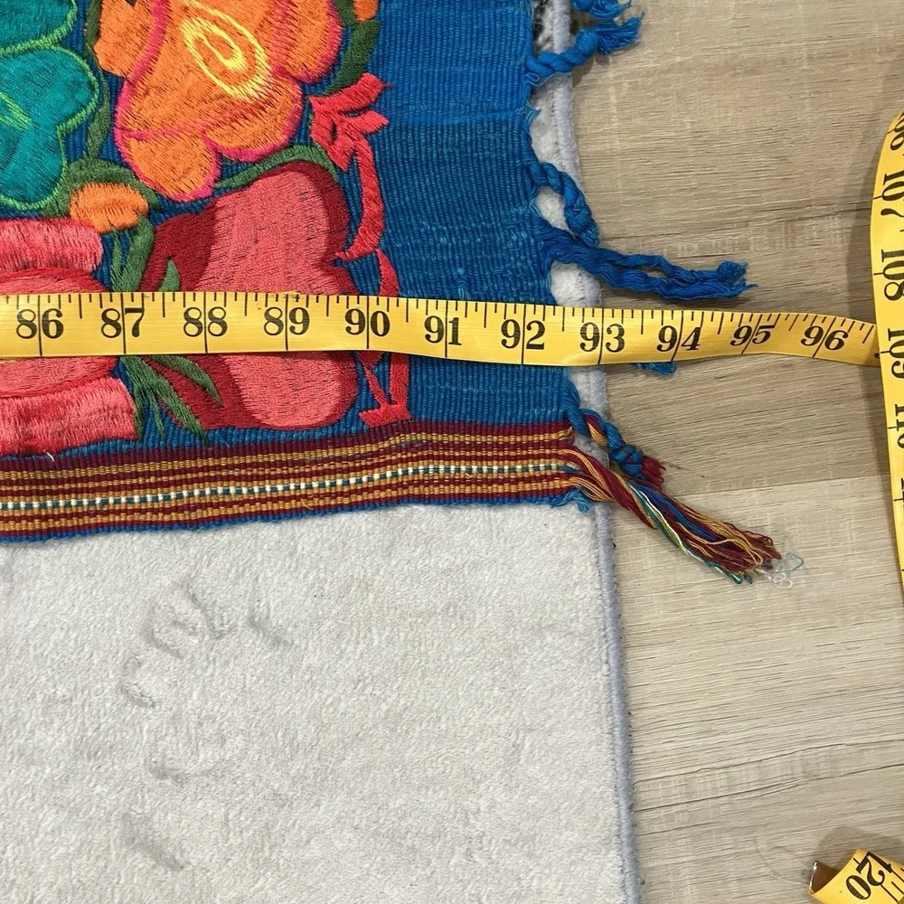 Vintage Embroidered Floral Table Runner Boho Guatemalan Style Textile 92 x 17